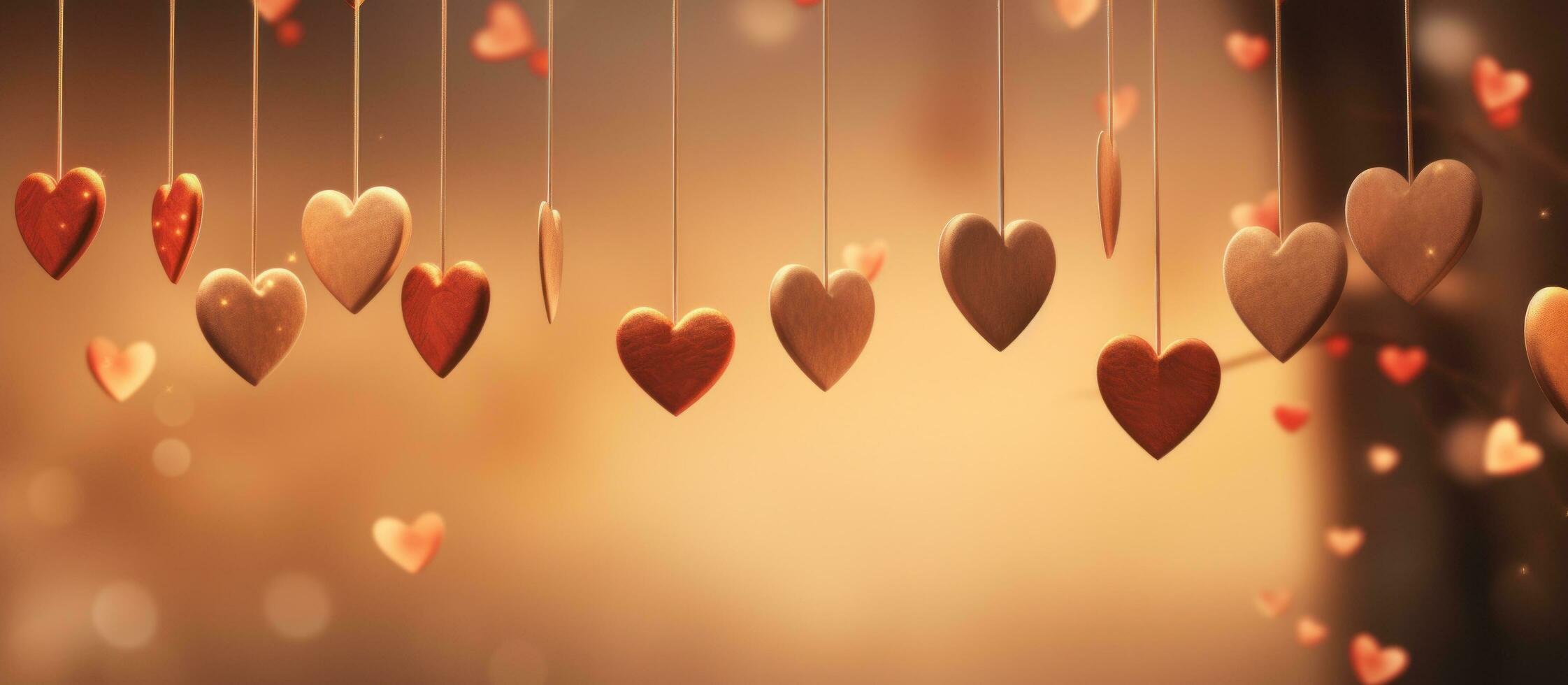 AI generated hearts on string hanging from strings photo