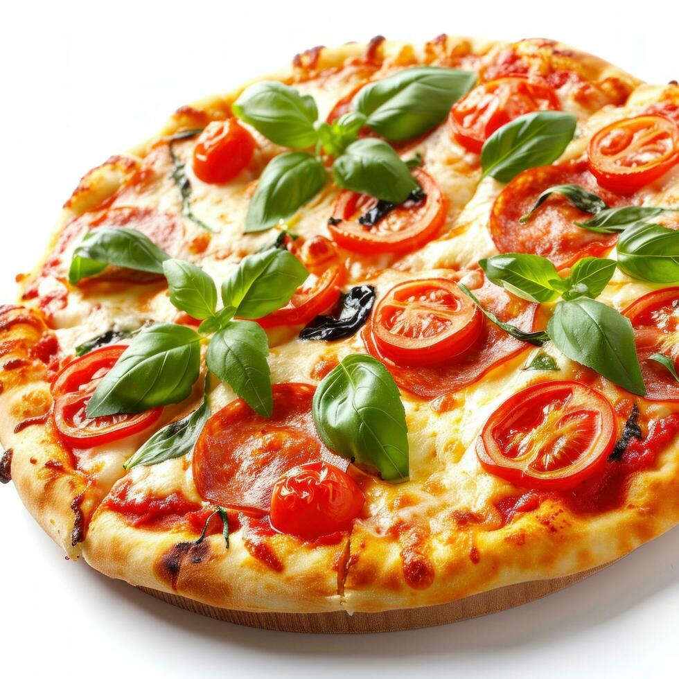 AI generated Hot Italian Pizza isolated on white photo
