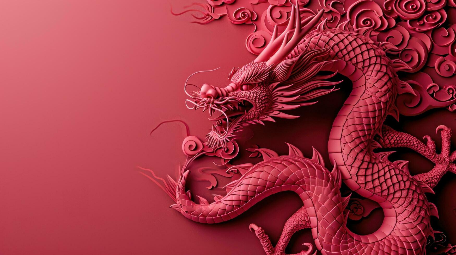 AI generated chinese dragon with swirls on red background, red and gold. photo