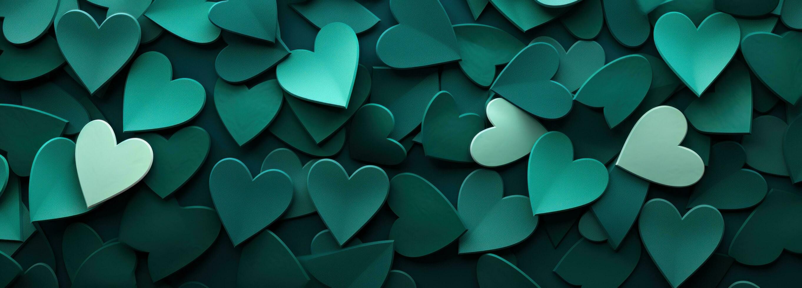 AI generated many paper hearts resting on a green background photo