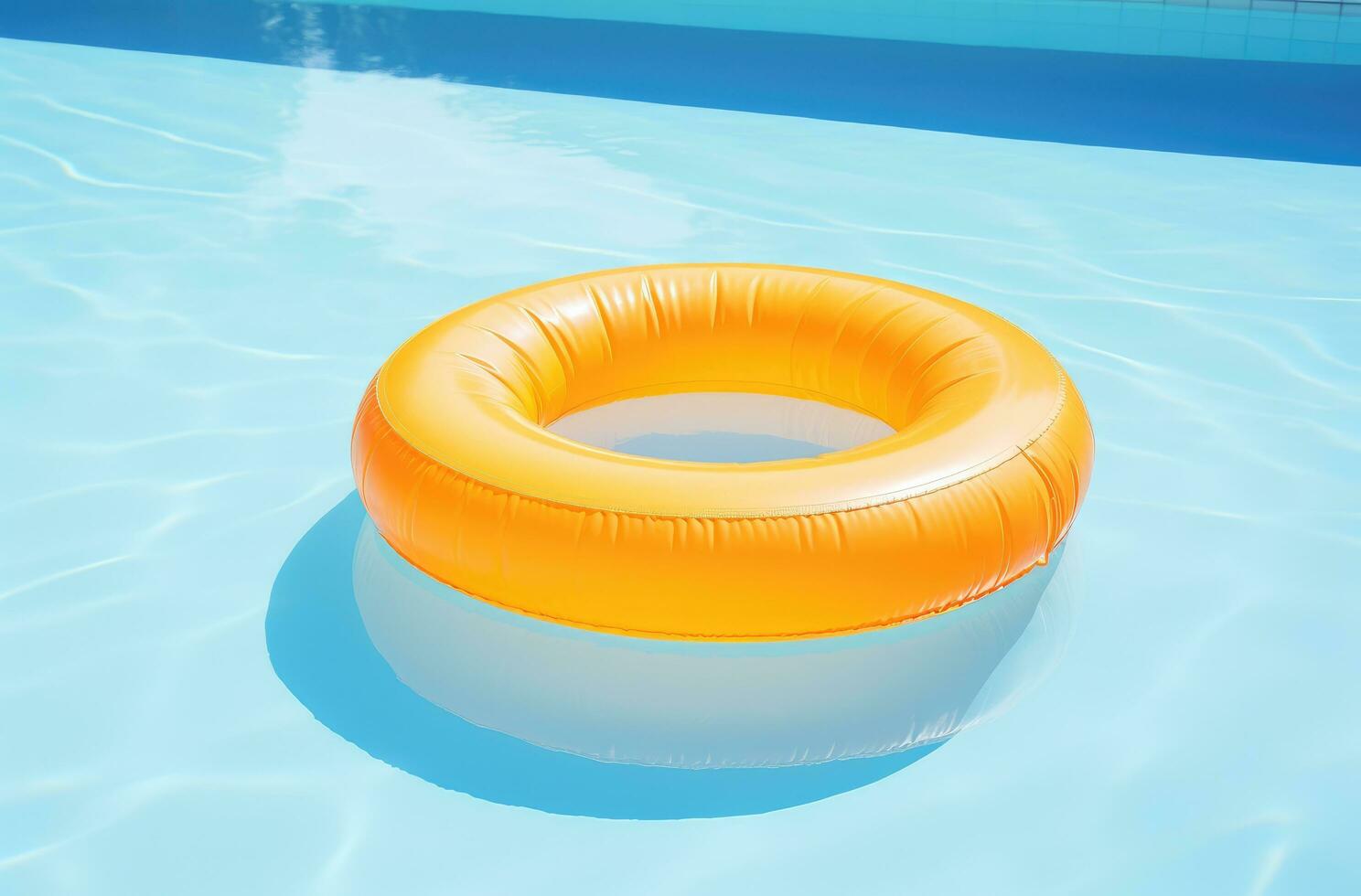 ai generado un inflable amarillo anillo es flotante en el piscina foto