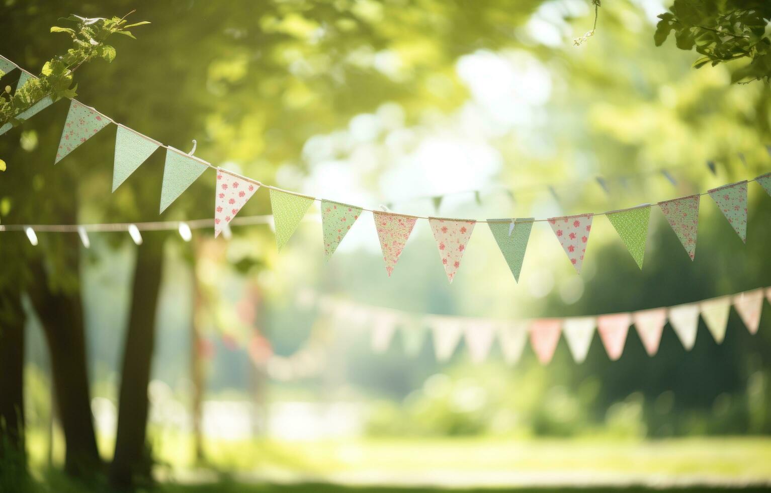 AI generated paper bunting in sunlight for a wedding or party photo