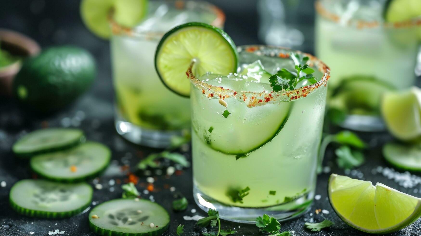 AI generated Cucumber Margarita with Lime and a Spicy Rim photo