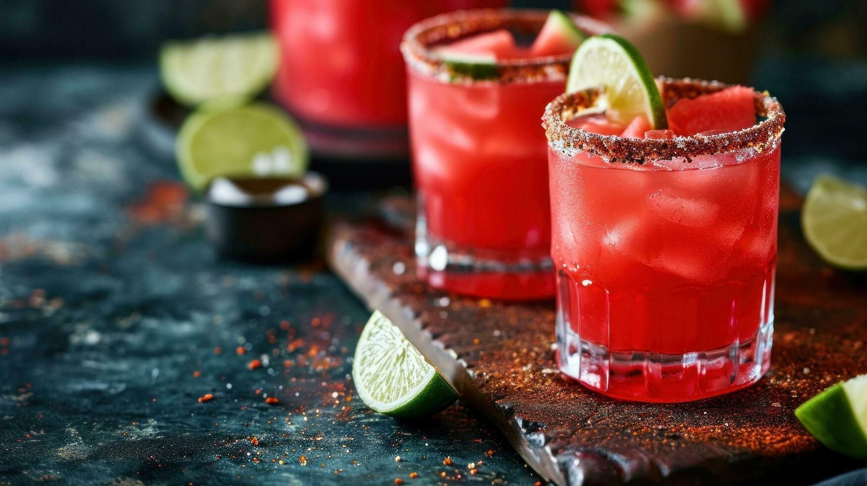 AI generated watermelon Margarita with Lime and a Spicy Rim photo