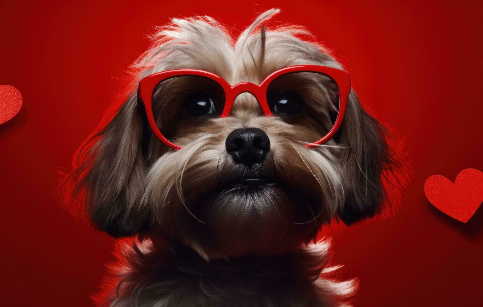 AI generated the dog wears a pair of heart shaped glasses photo