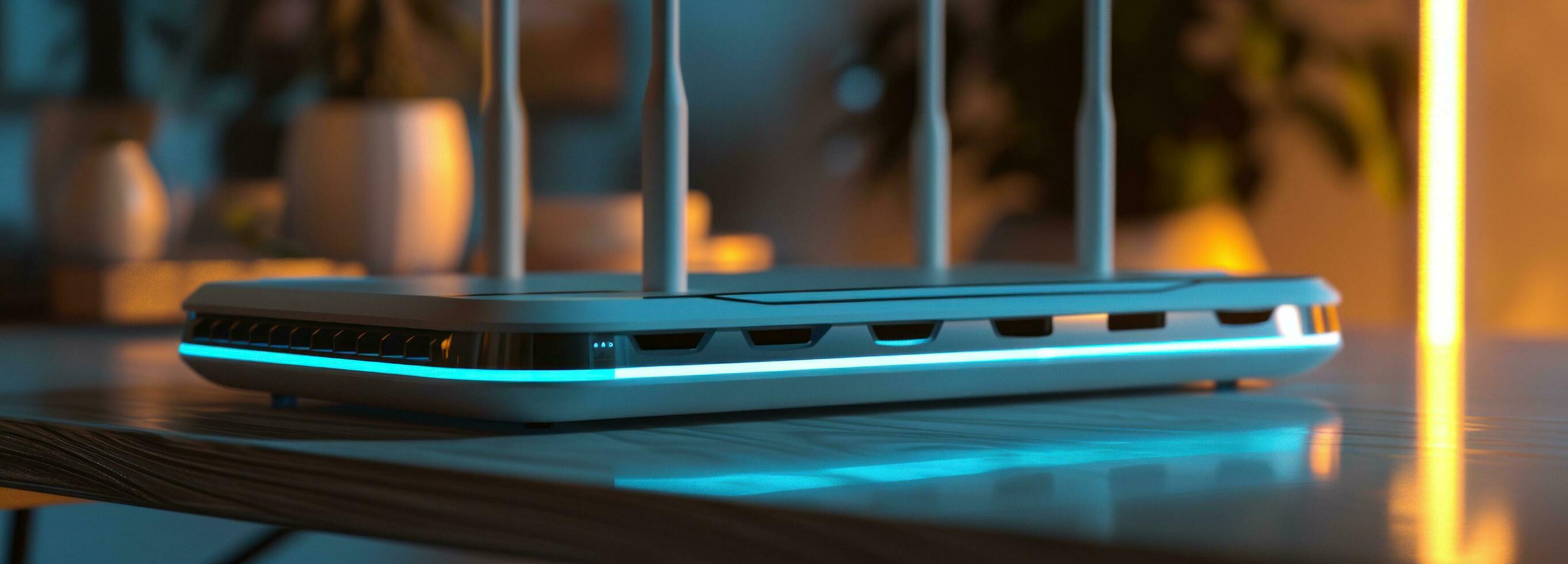 AI generated the wifi router with blue lights and smart technology photo