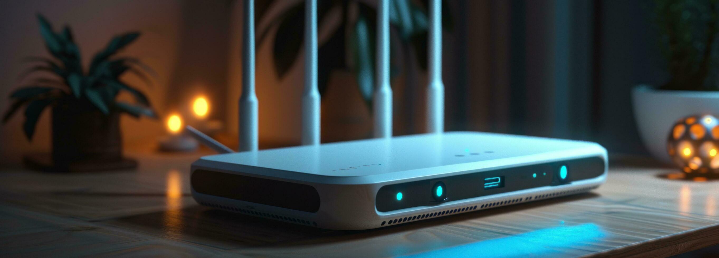 AI generated the wifi router with blue lights and smart technology photo