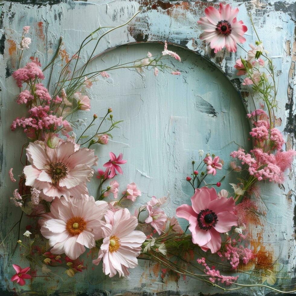 AI generated vintage and elegant frame with flowers photo