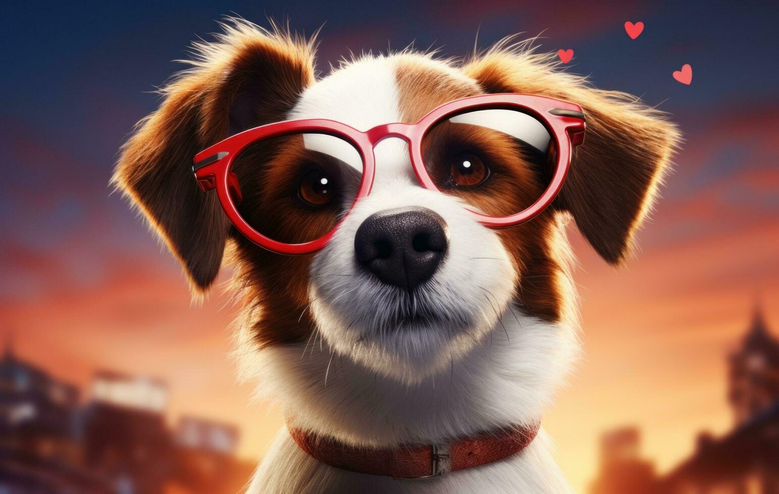 AI generated the dog wears a pair of heart shaped glasses photo