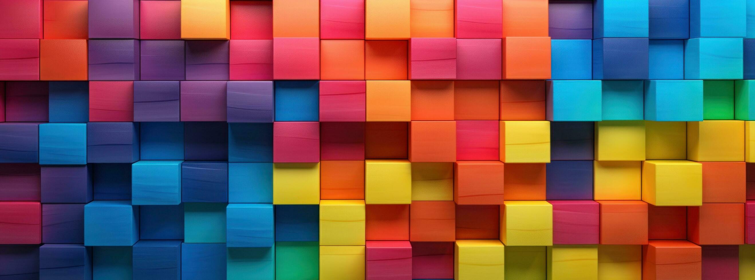 AI generated rainbow wooden squares made of different colored blocks photo