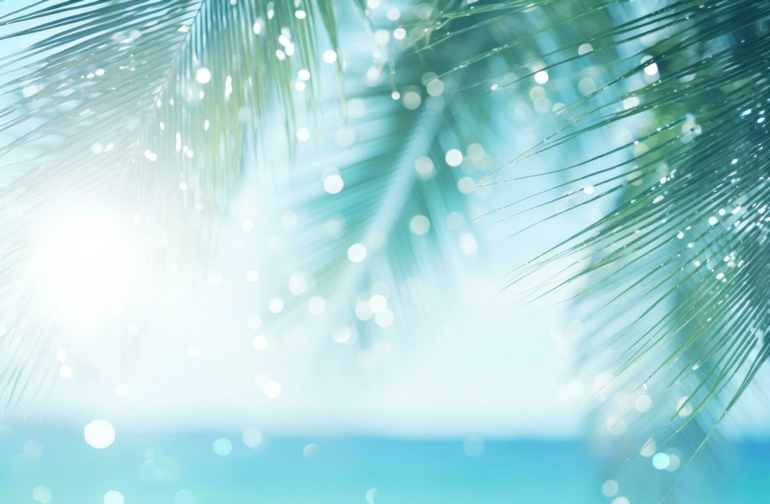 AI generated image of palm leaf on a beach backdrop with blurring photo