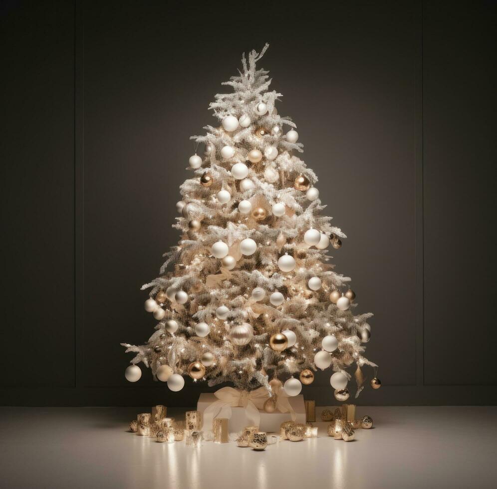 AI generated many ornaments adorn a large christmas tree, photo