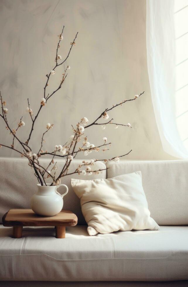 AI generated white couch and white table, photo