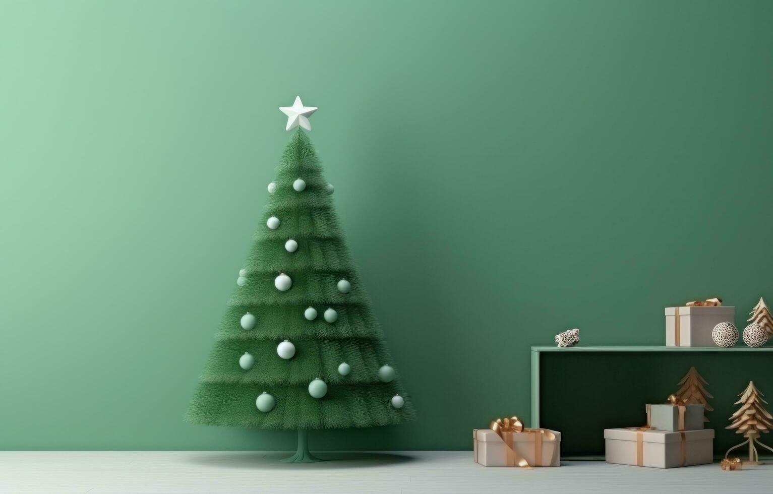 AI generated green christmas tree and tree in a room photo