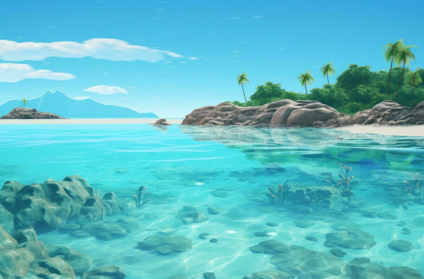 AI generated a beautiful picture of the ocean shore and the lagoon photo