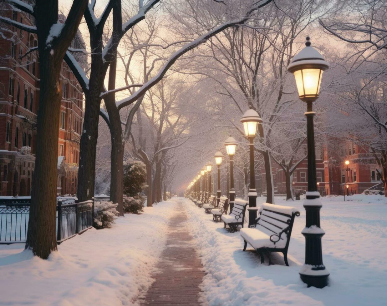AI generated winter is beautiful in park photo