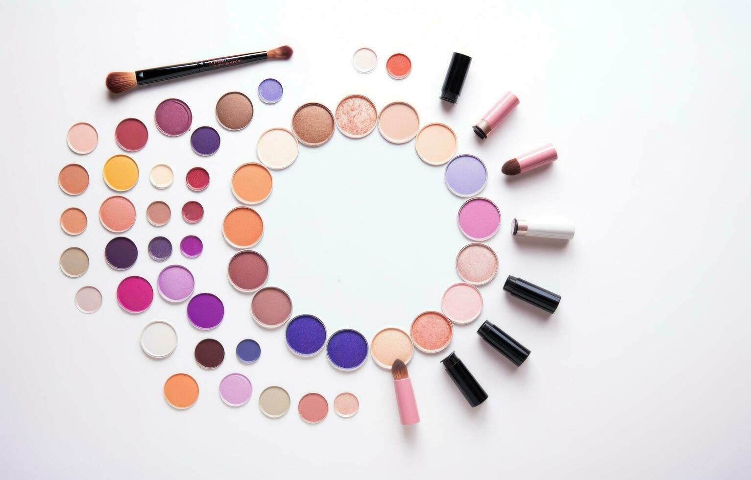 AI generated makeup products in a circle on a white background photo