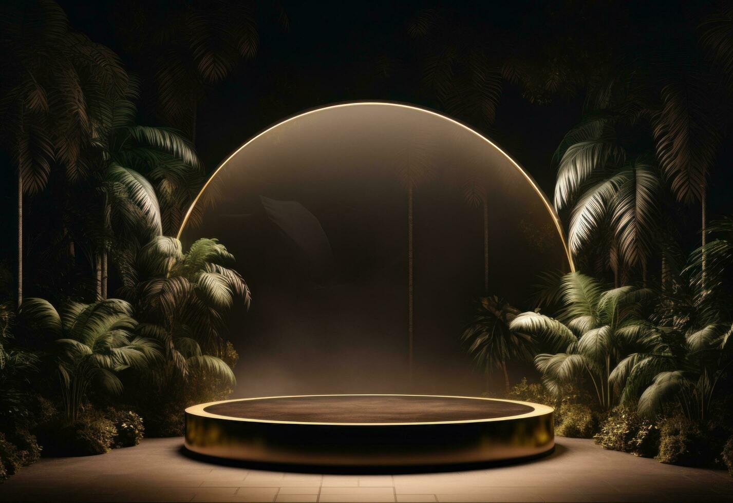 AI generated an oval gold stand on a black round pedestal photo