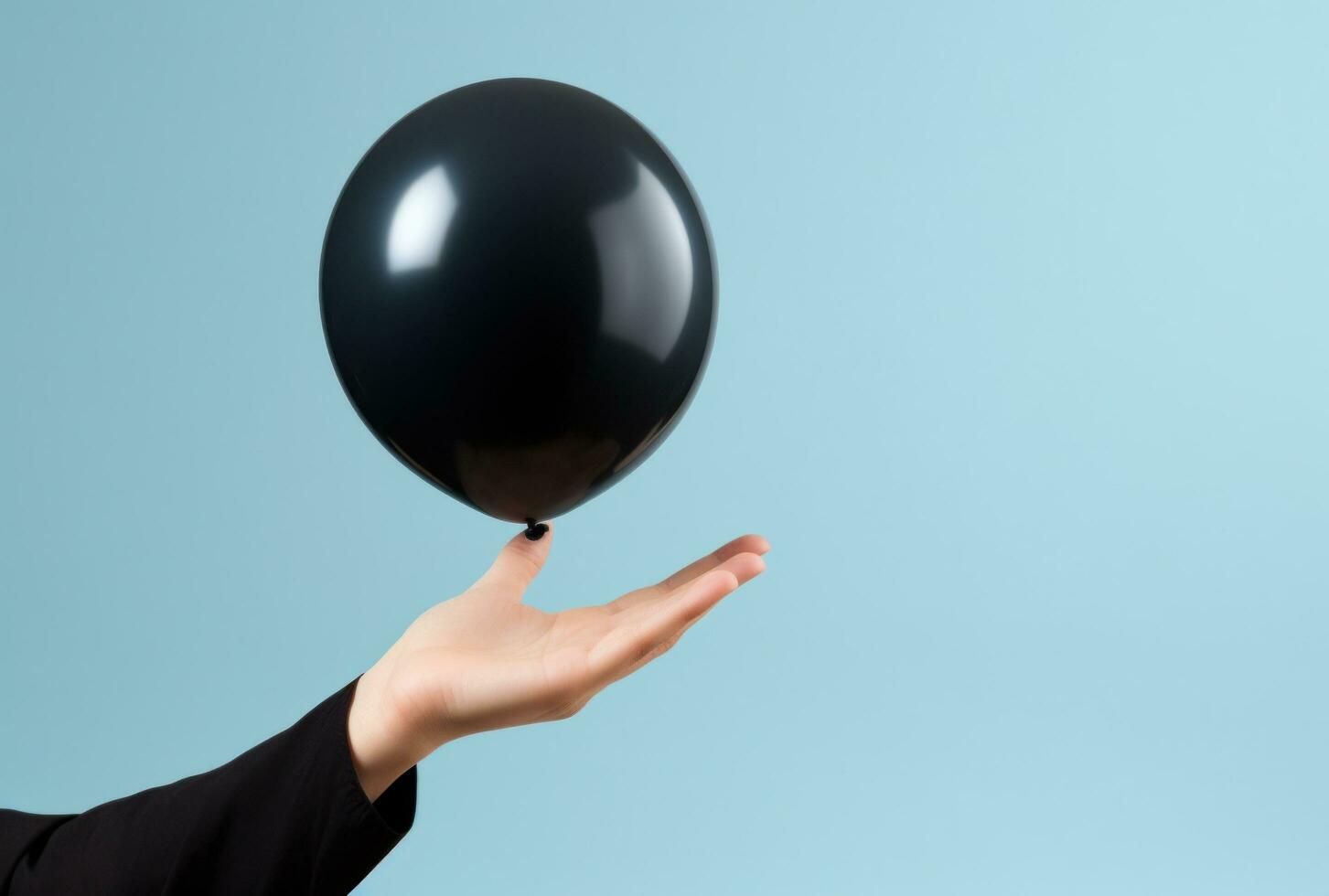 AI generated a person holds out a black balloon, photo