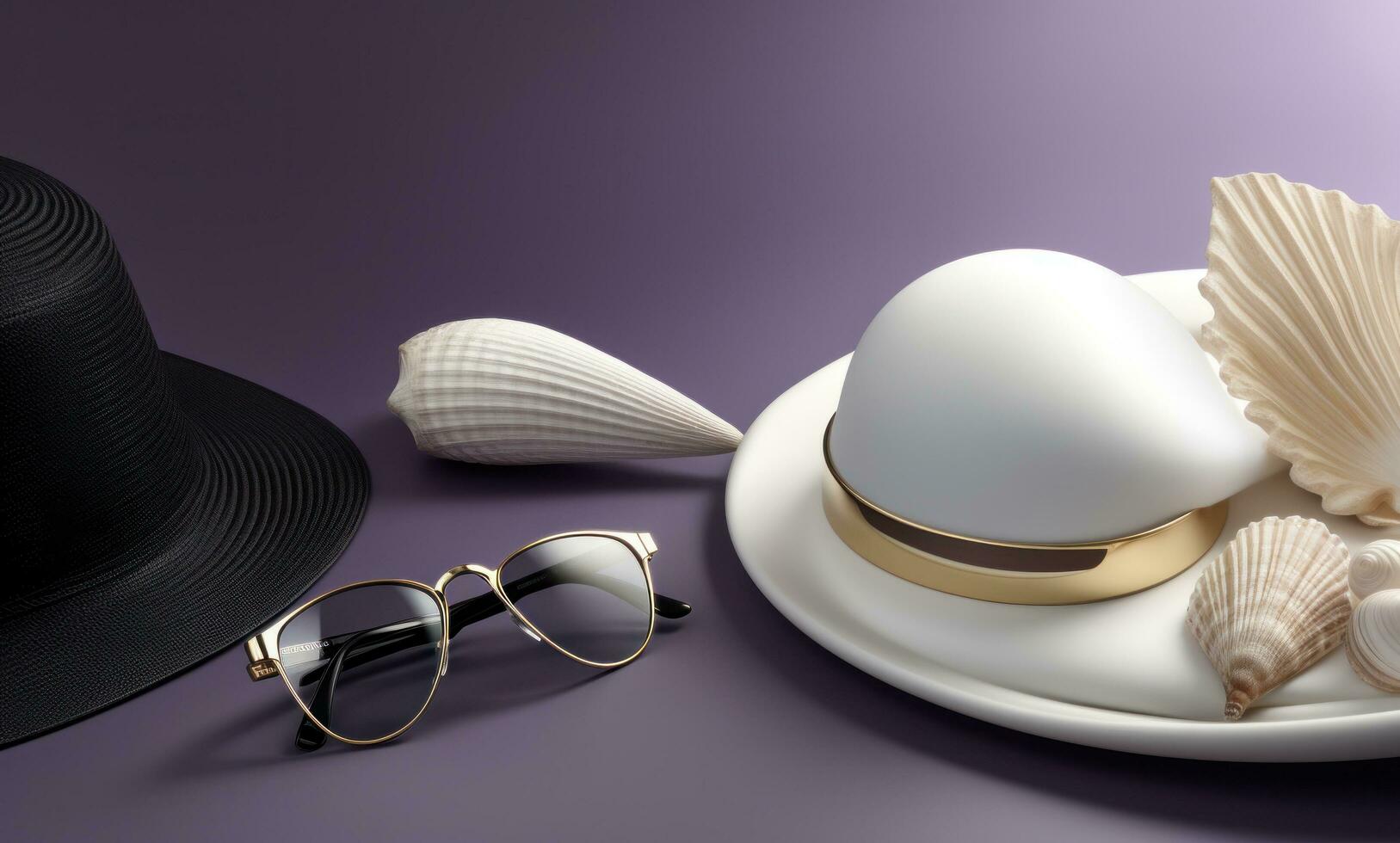 AI generated the camera under the hat, the shells and the sunglasses photo