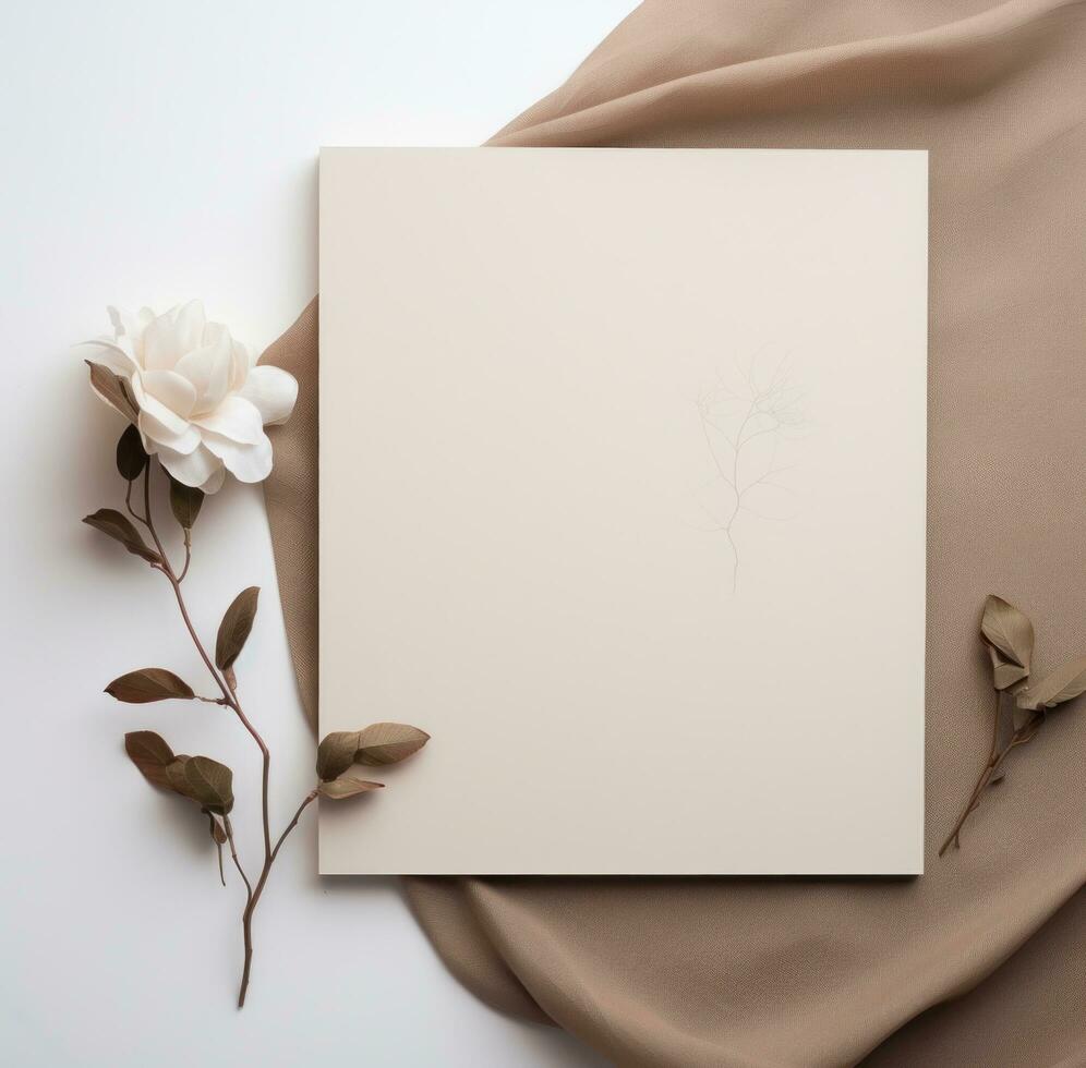 ai generado blanco cuadrado papel adornado con un flor foto