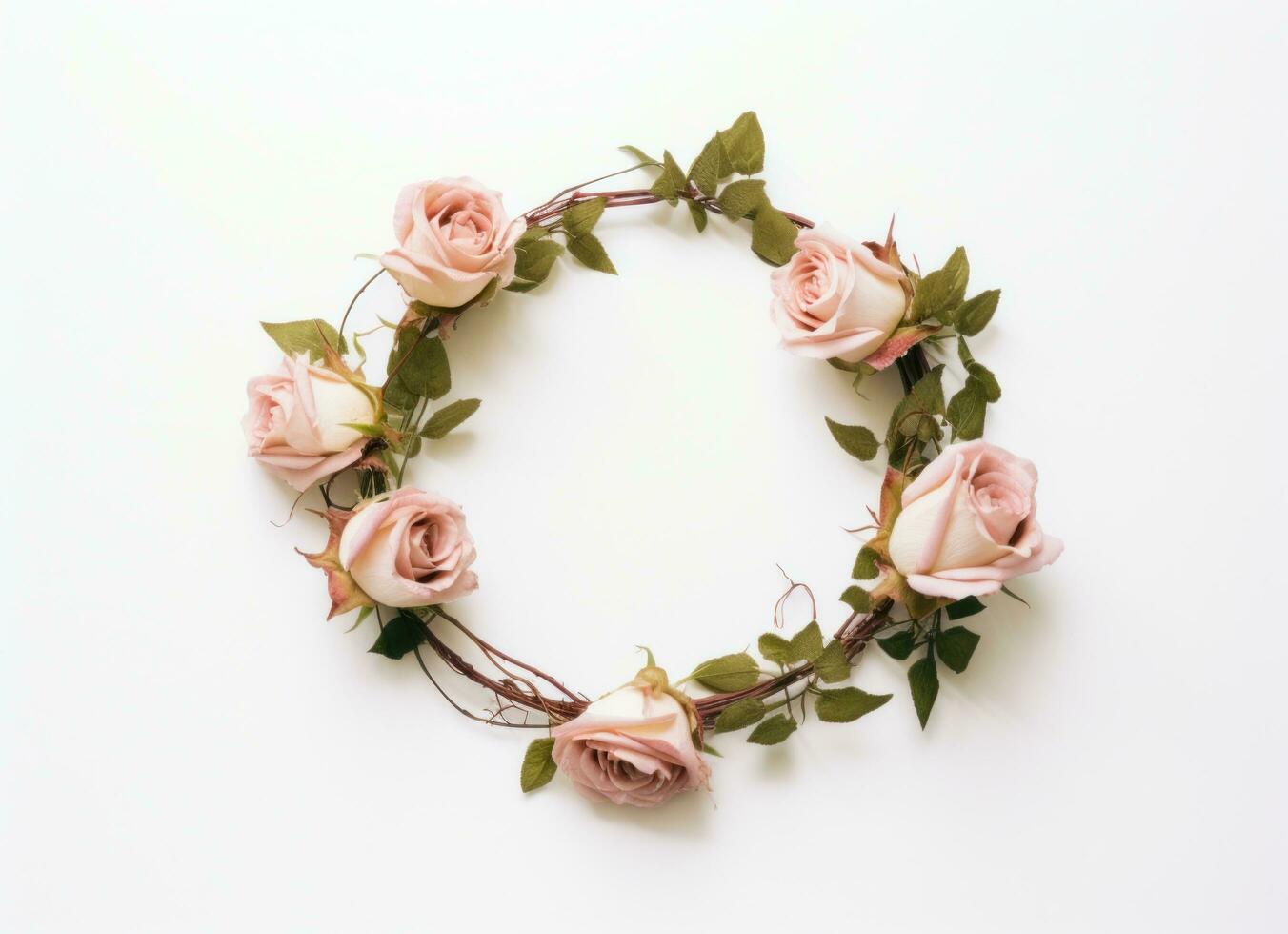 AI generated pink rose wreath with leaves photo