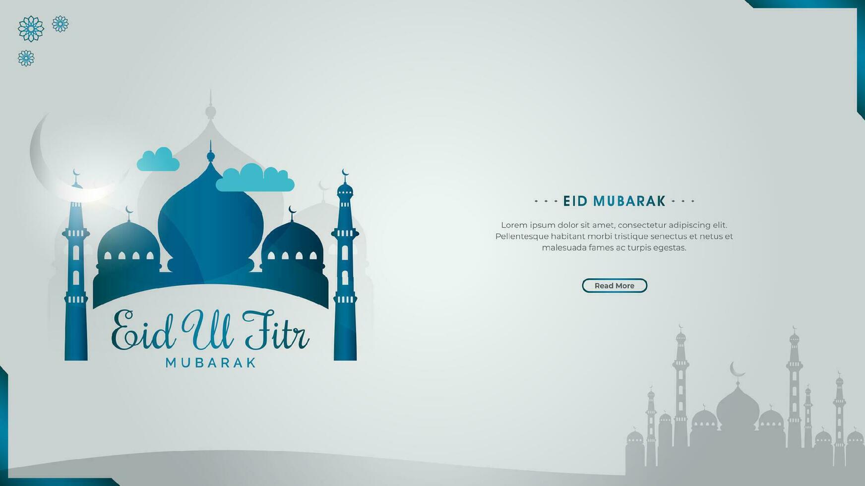 vector eid Mubarak con mezquita y texto