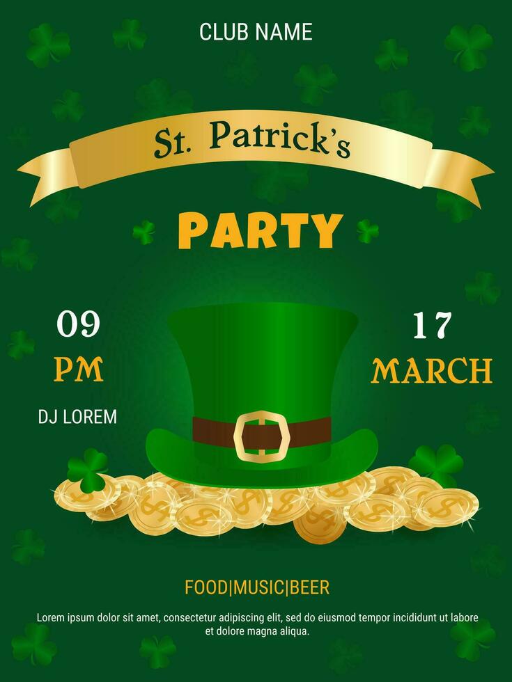 vertical st patrick's day invitation, music festival, patrick's day party vector