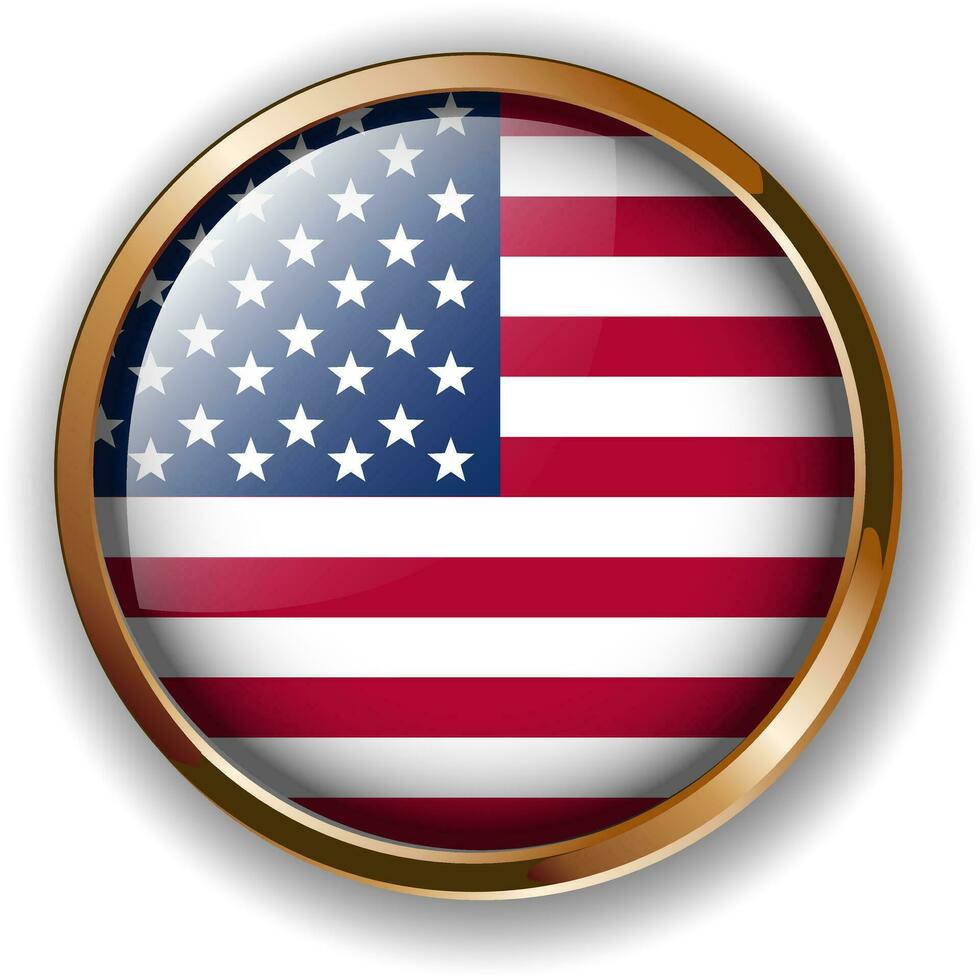 USA flag on button, American flag vector icon set. Glossy round icon with flag of the USA on white background