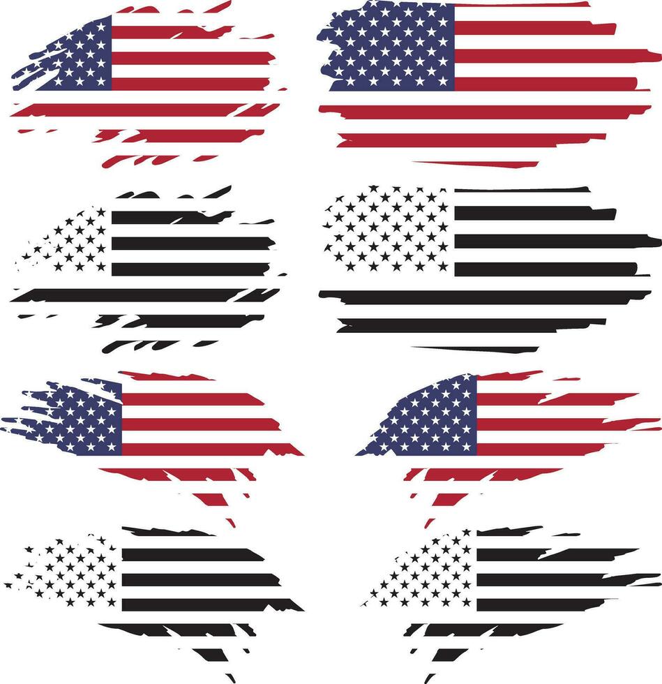 Set of USA grange flag, grunge USA flag set vector, grunge, flag, silhouette, independence, July, 4th of July, 4th July, flag silhouette vector