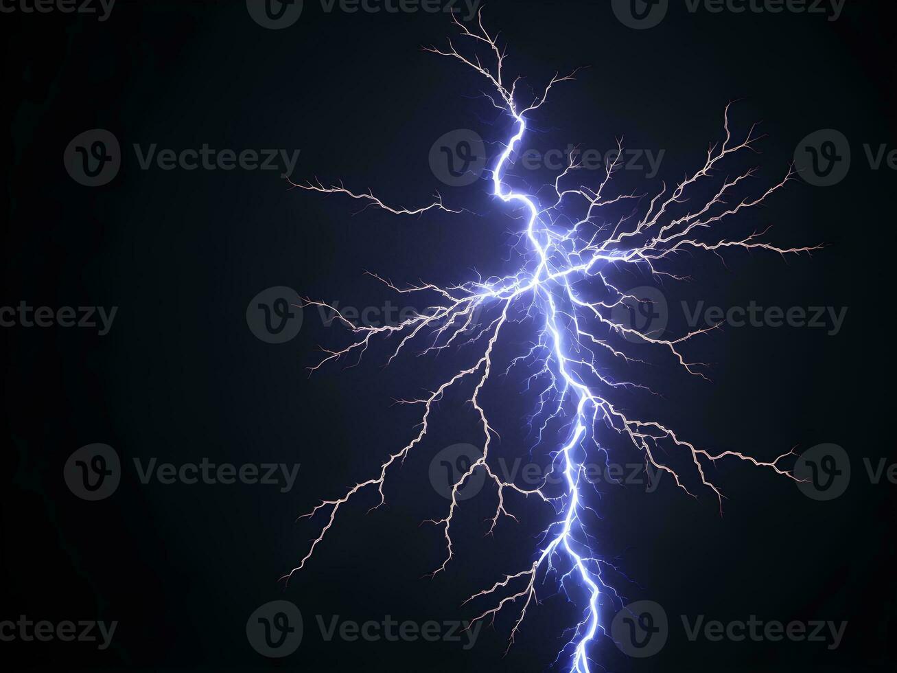 AI generated Lightning strike on black background, close-up. Thunderstorm photo