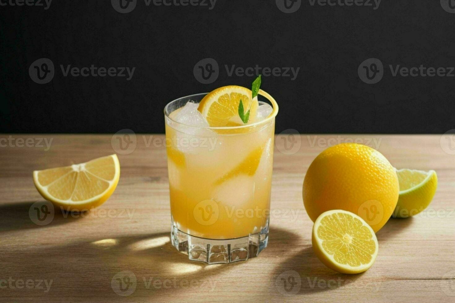 AI generated Fresh citrus cocktail with ice cube. Pro Photo