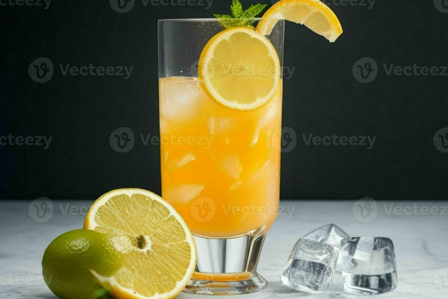 AI generated Fresh citrus cocktail with ice cube. Pro Photo