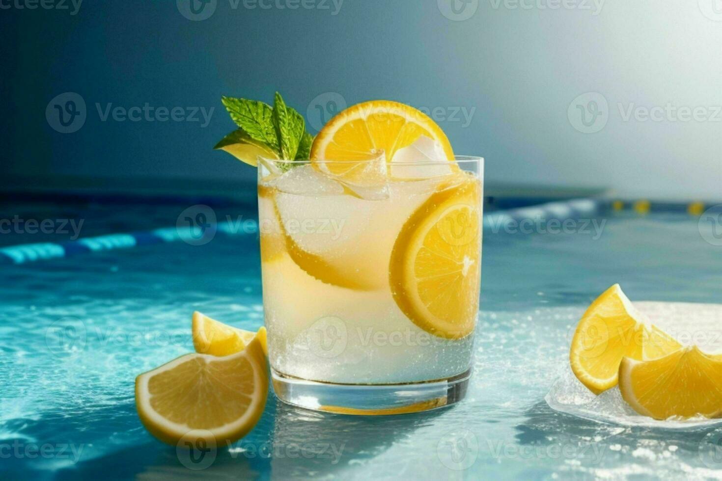 AI generated Fresh citrus cocktail with ice cube. Pro Photo