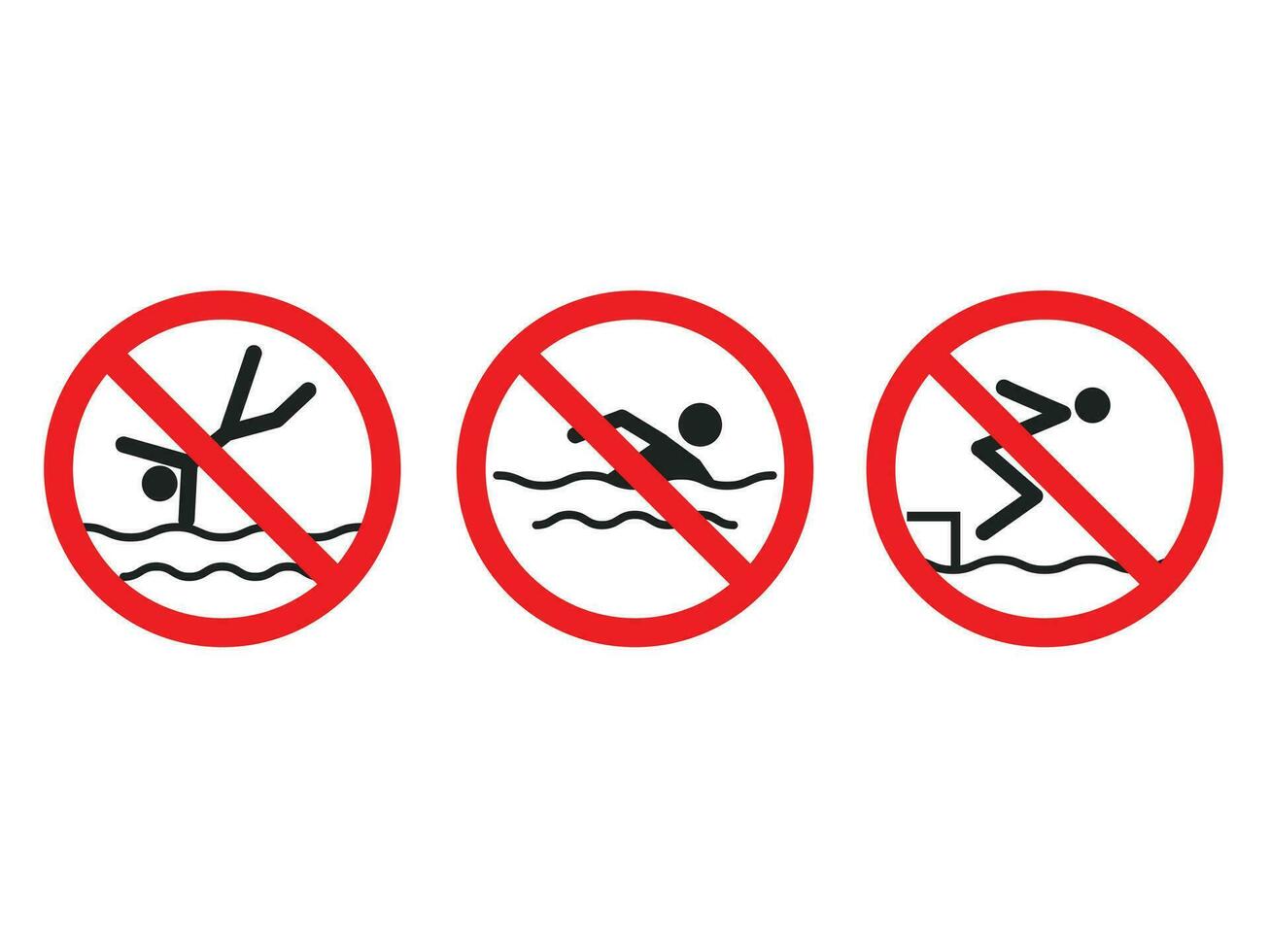 warning notice sign set. no jump, no swimming, no jumping or diving vector