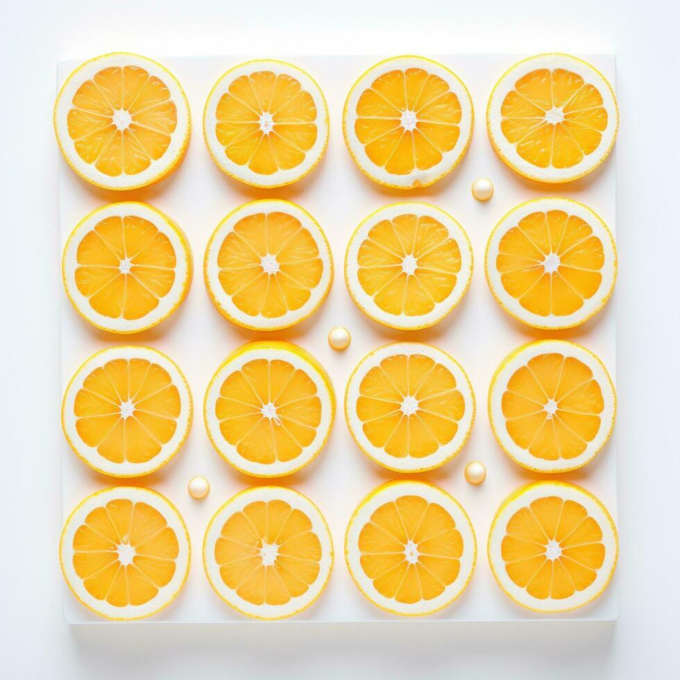 AI generated a square with lemon slices sitting across from it, photo