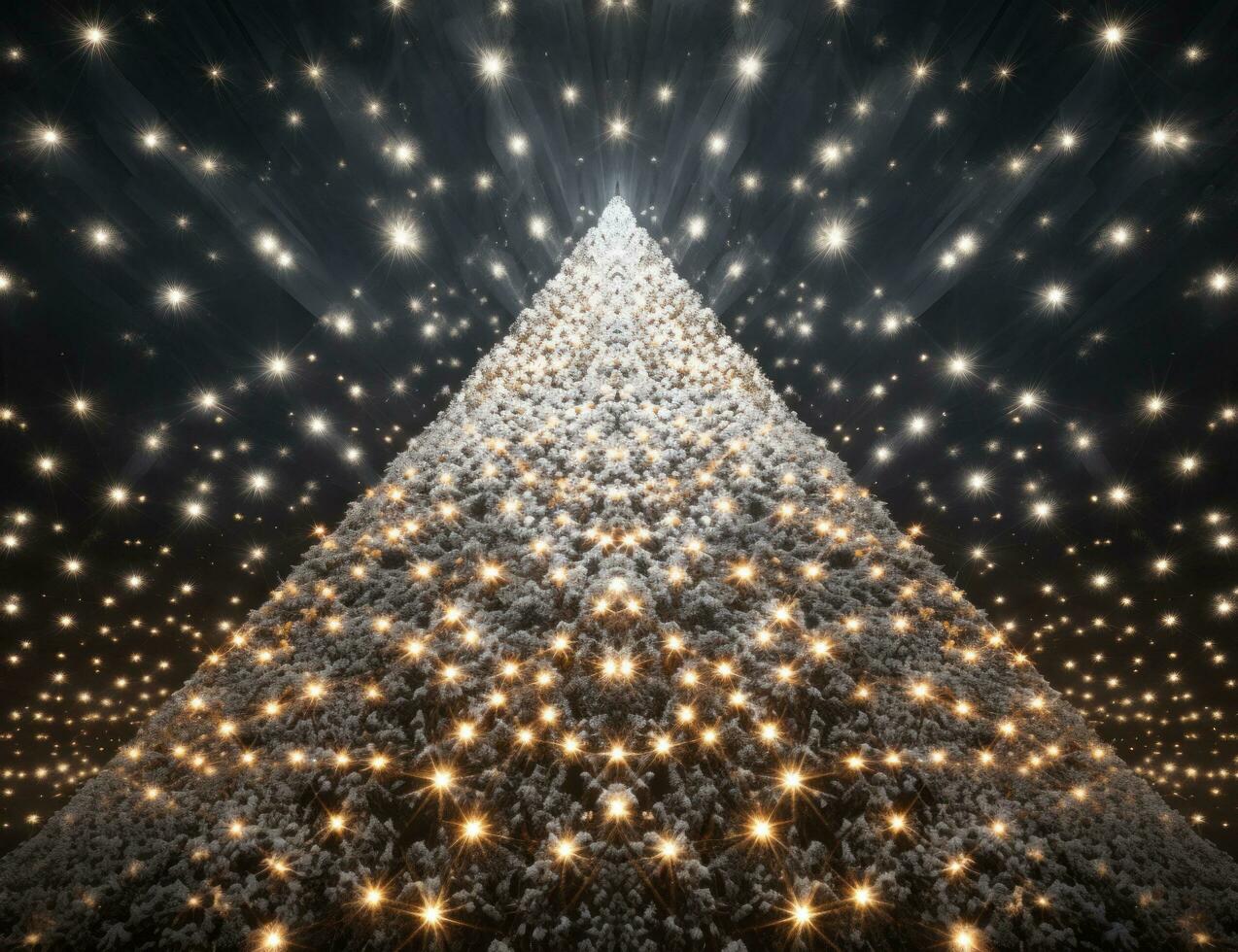 AI generated a tree decorated with lights with blue sky and starry lights photo