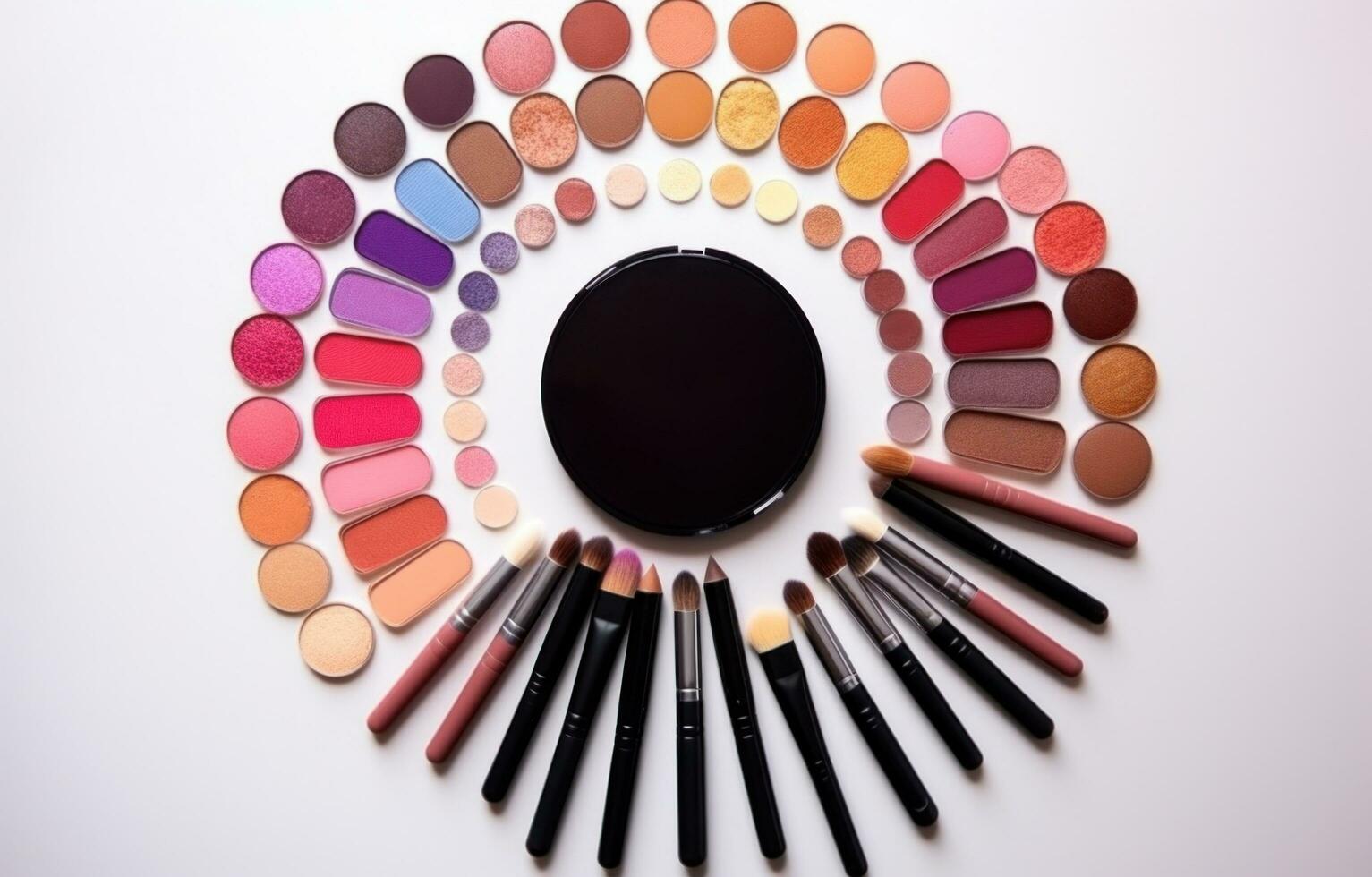 AI generated many makeup items are arranged together in a circle photo