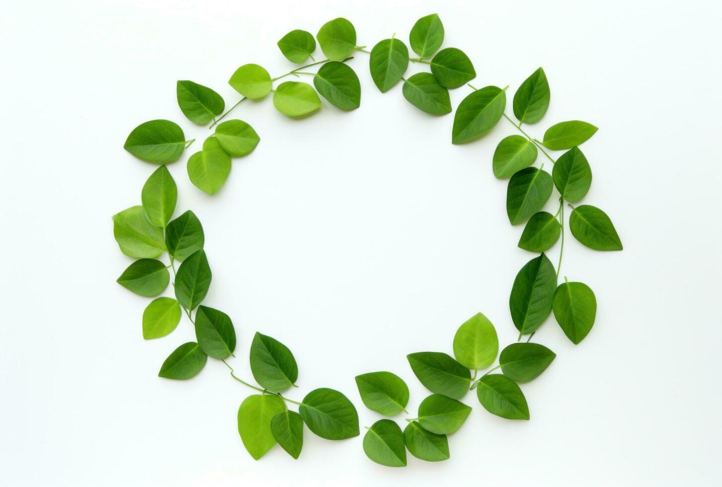 AI generated a green leaf circle is arranged on a white background, photo