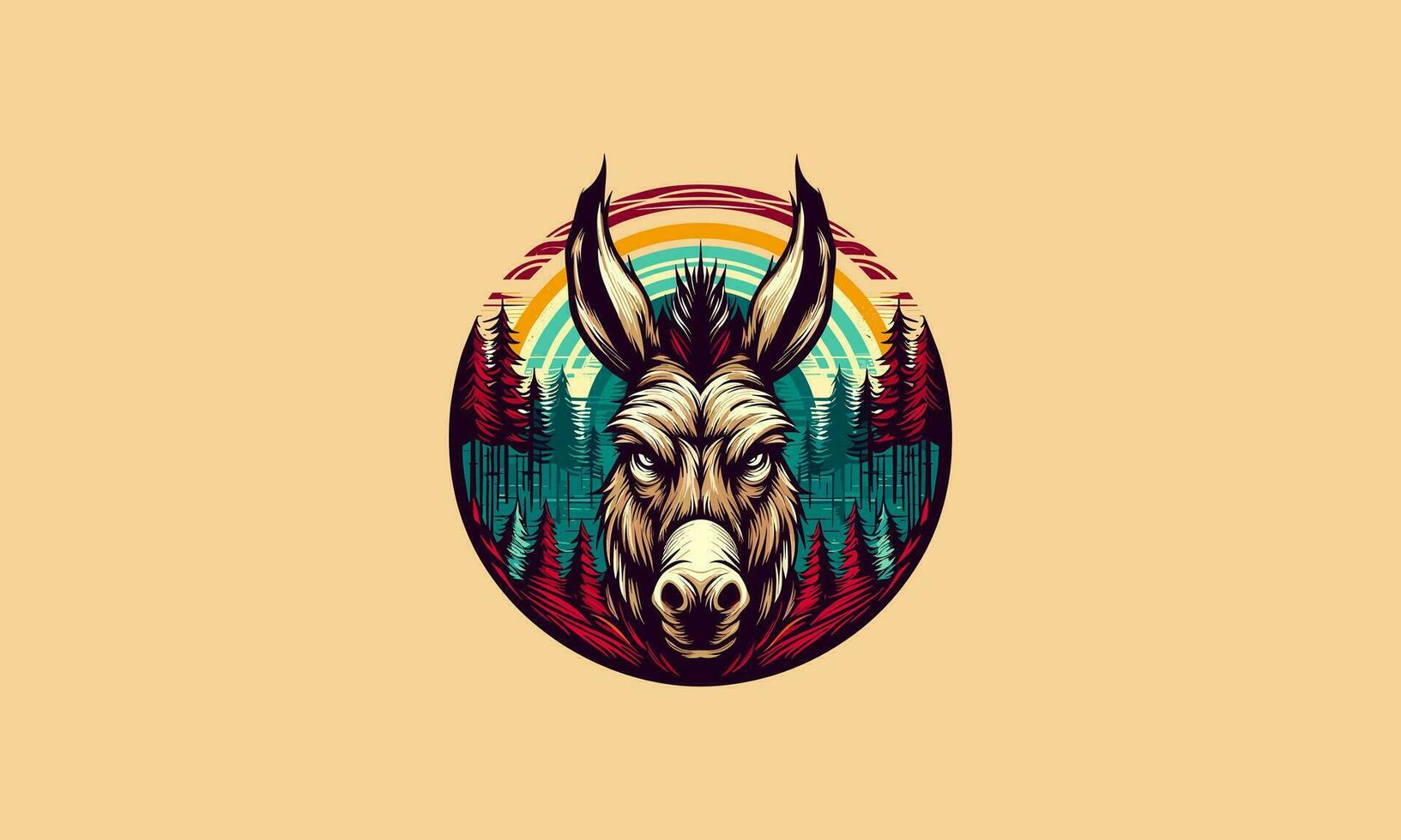 head donkey angry on forest vector mascot design