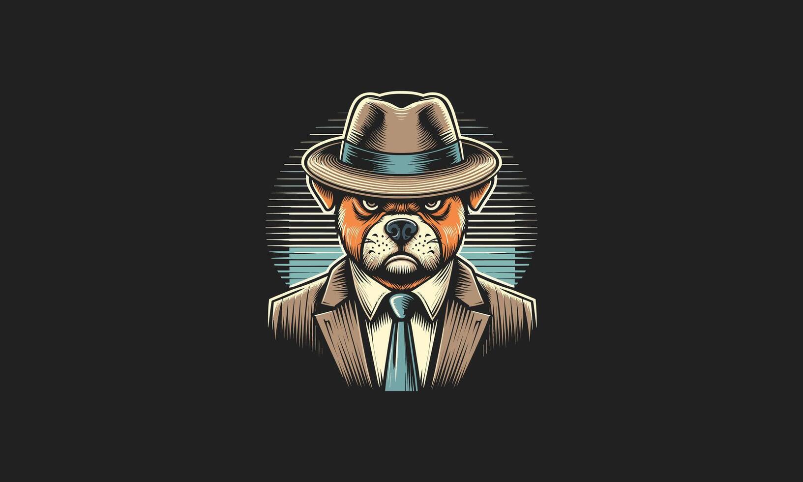 head dog wearing hat and suite vector mascot design
