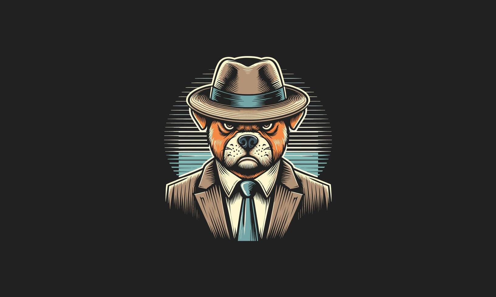 cabeza perro vistiendo sombrero y suite vector mascota diseño