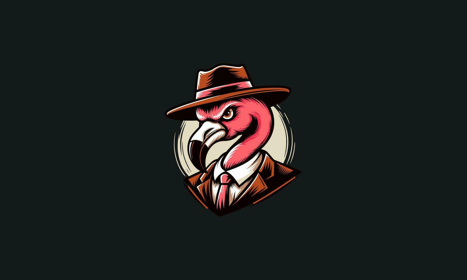 head flamingo wearing hat and suite vector mascot design