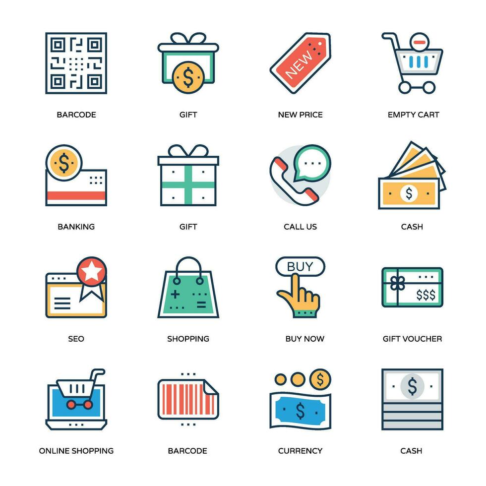 Pack of Shopping and Commerce Flat Icons vector