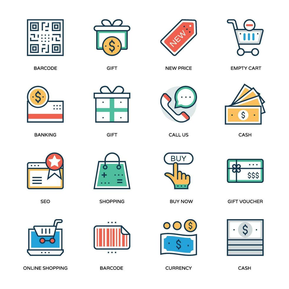 Pack of Shopping and Commerce Flat Icons vector