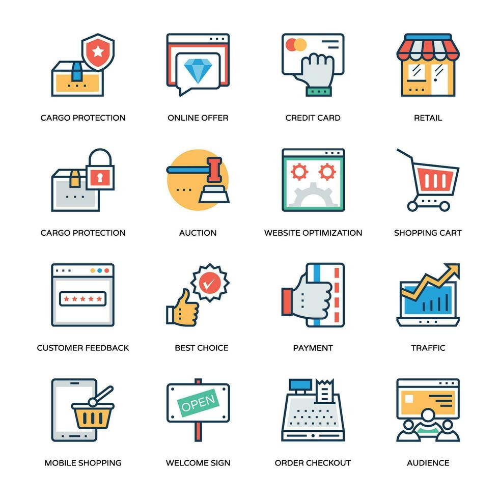 Pack of Online Shopping Flat Icons vector