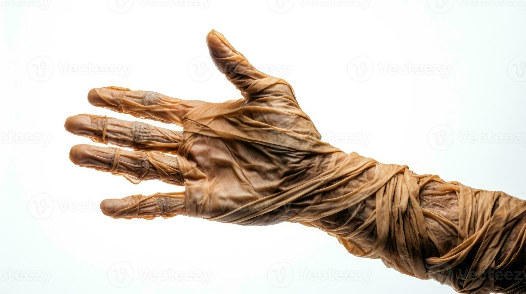 AI generated Mummy hand on white background. photo