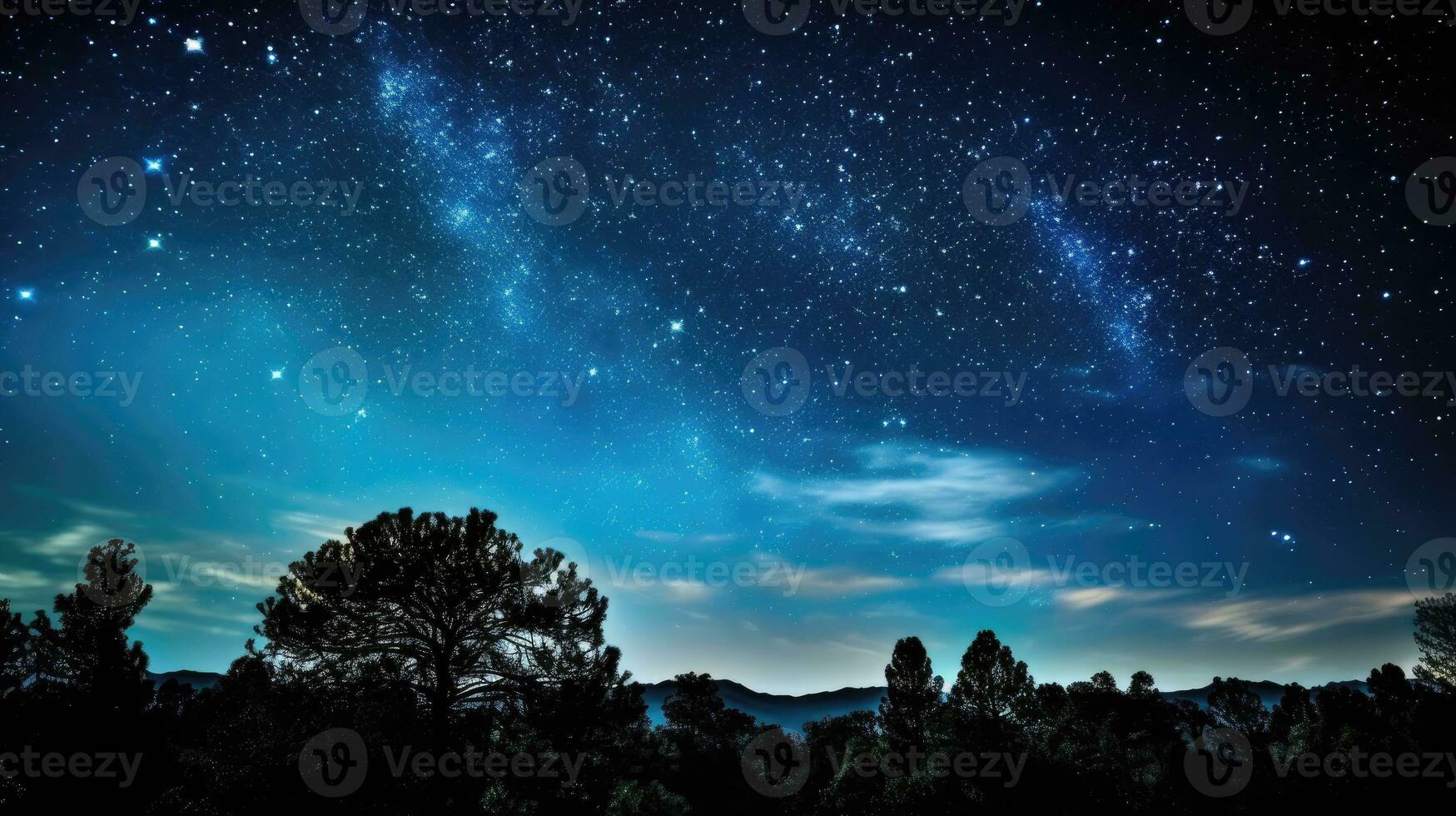 AI generated Glimmering stars, silver moon, milky way galaxy. photo