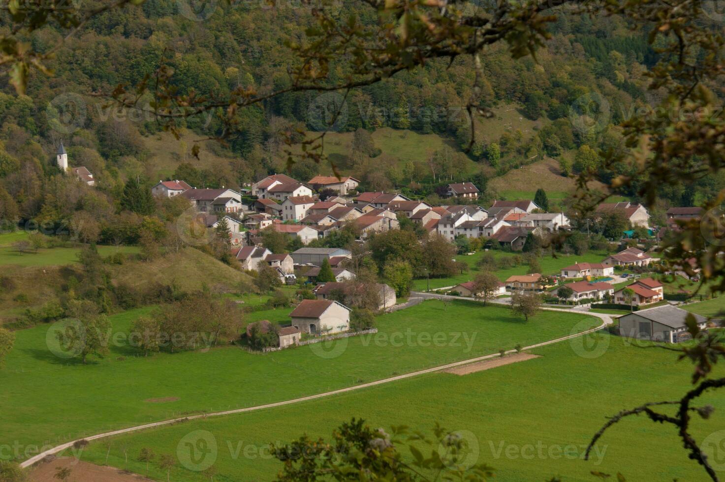 a view of a village from above photo