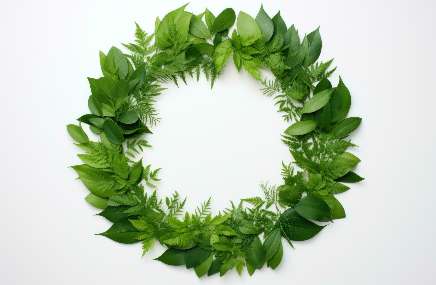 AI generated green leaves glued together into a single circle photo